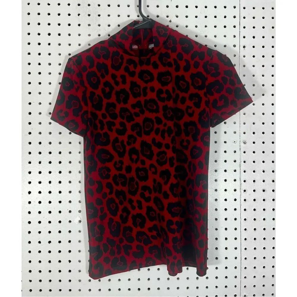 Anne Klein animal print mock neck blouse